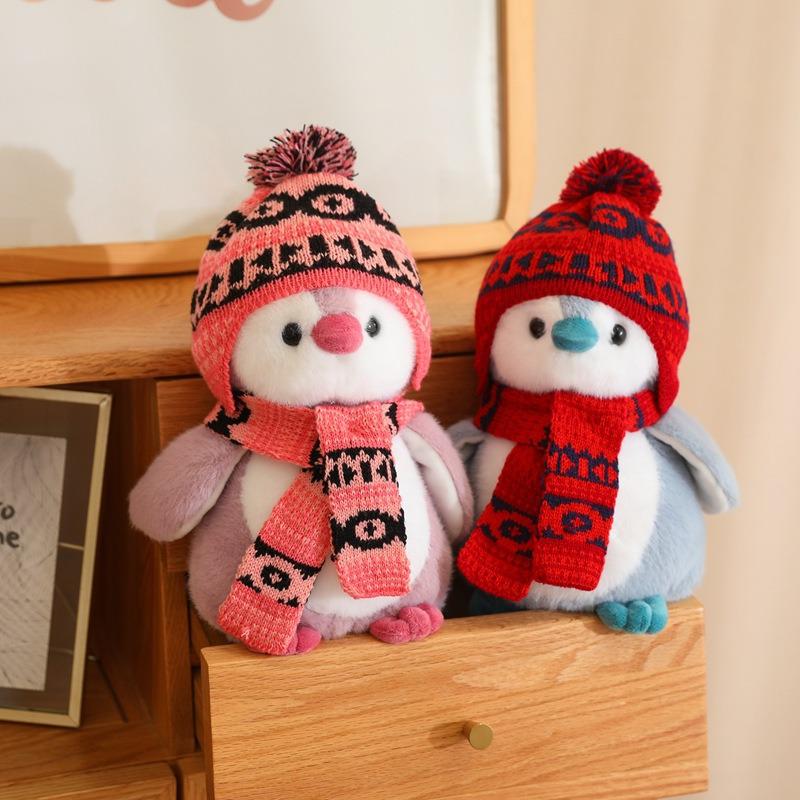 Japanese Penguin Plush Toy with Cute Christmas Scarf and Hat
