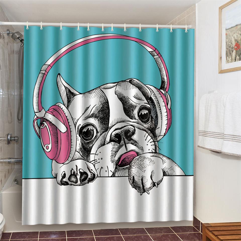 Cat Brushing Teeth Shower Curtain Bathroom Product Waterproof Durable Polyester Fabric Room Decoration cortinas With 12pcs Hooks
