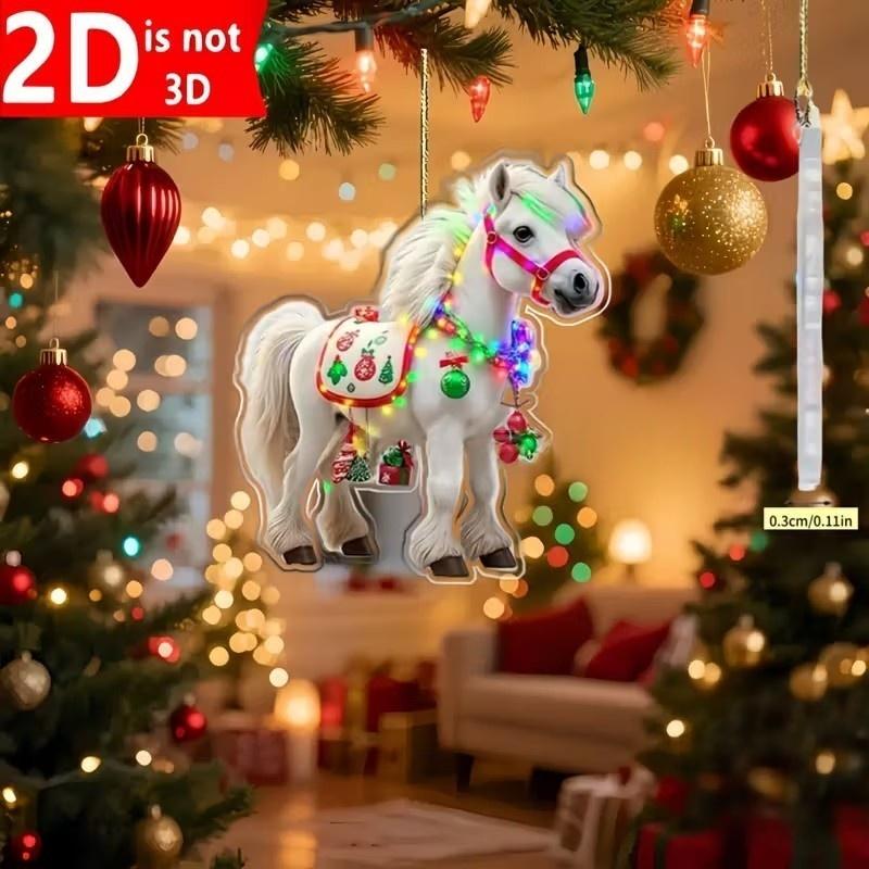 Ornament Pandantiv Acrilic 2D Cal de Crăciun Decor Festiv Pentru Interior Exterior Copaci Decorațiune Agățată Accesorii de Petrecere