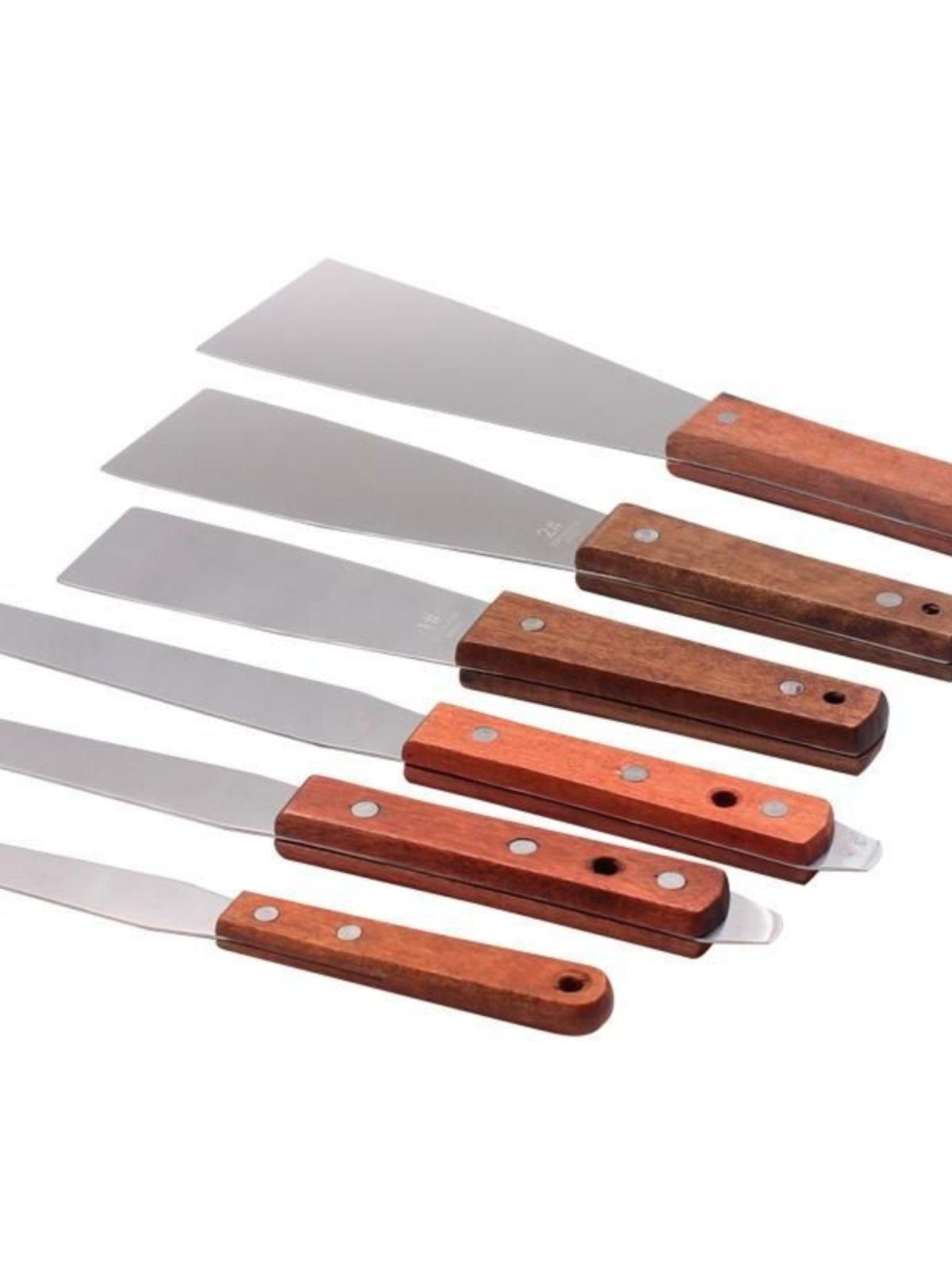 

Stainless Steel Mixing Knife with Wood Handle & Hanging Hole, 4-12 Inches - Ideal for Ink, Oil, and Solder. Small 4-inch Ink Mixing Knife