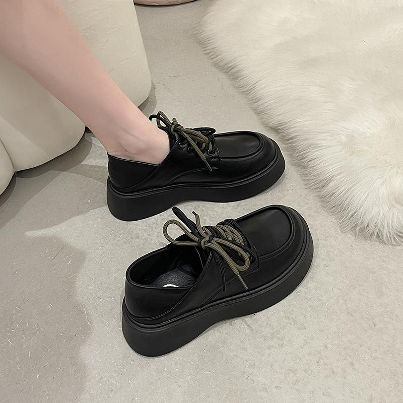 Women s shoes small leather shoes 2025 autumn new platform versatile shoes children French British white loafer single shoes spot 35 чёрный 4094₽