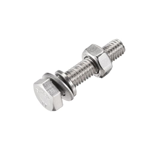 uxcell Hex Bolts, Nuts, Hex Head Screws, Flat & Lock Washer Kit, 304 Stainless Steel, Full Hex Bolt Thread, M6 X 30mm, 6 Sets