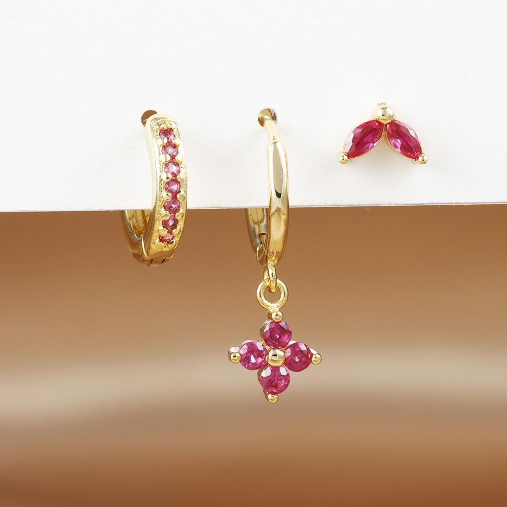 Xiyin Crystal Flower Hoop Earrings Set – Elegant Geometric Dangle & Cartilage Piercing Jewelry