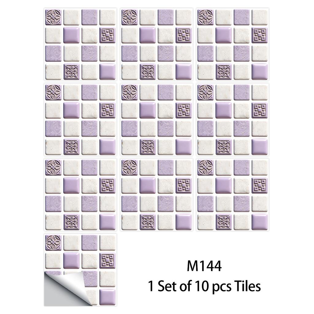 10Pcs Glossy Marble Mosaic Tile Stickers Waterproof Self-Adhesive Geometric Wall Floor Decals Kitchen Backsplash Home DIY Decoration