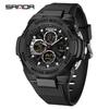 Sanda Men's Trendy Outdoor Sports Watch - Waterproof, Luminous, Multifunctional with Dual Display & Alarm.