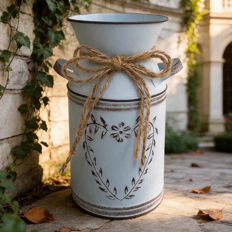 Farmhouse Decors Iron Flower Vases Shabby Chic Milk Can Storage Jugs Metal Planter With Handle For Kitchen Home Decors