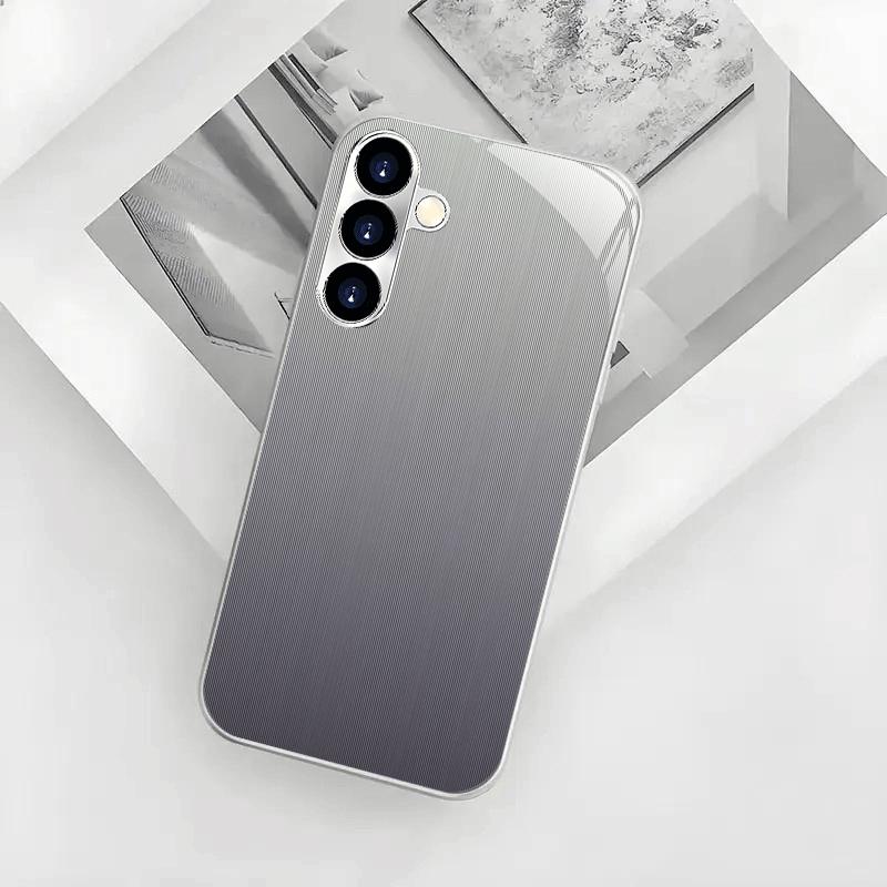 New Minimalist Striped Pattern Electroplated Glass Phone Case, Suitable for Samsung S26/S25/S24/S23/S22/S21/S20, Etc. Models