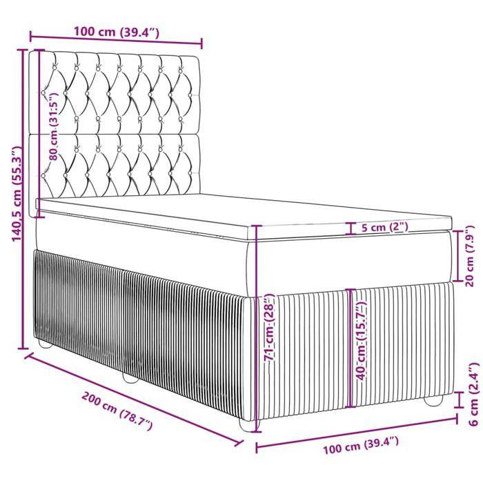 VidaXL Sommier à lattes de lit avec matelas Noir 100x200 cm Tissu 3294276