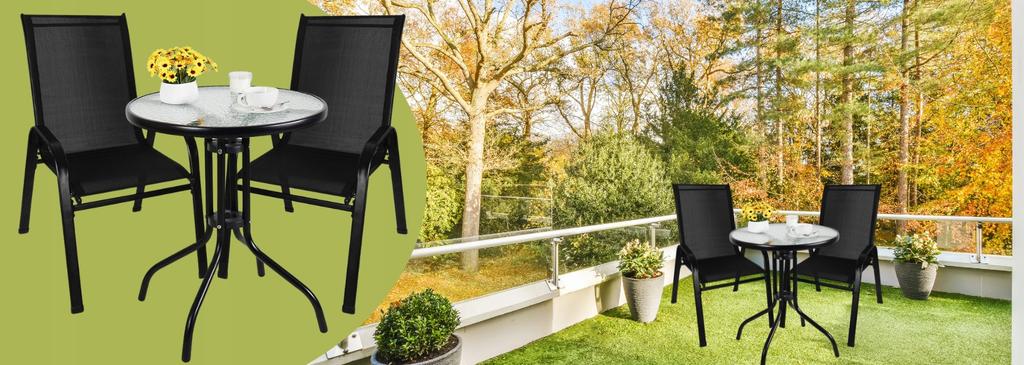 Set di Mobili per Balcone Piccolo Giardino Terrazza 2 Sedie e Tavolino da Caffè in Vetro