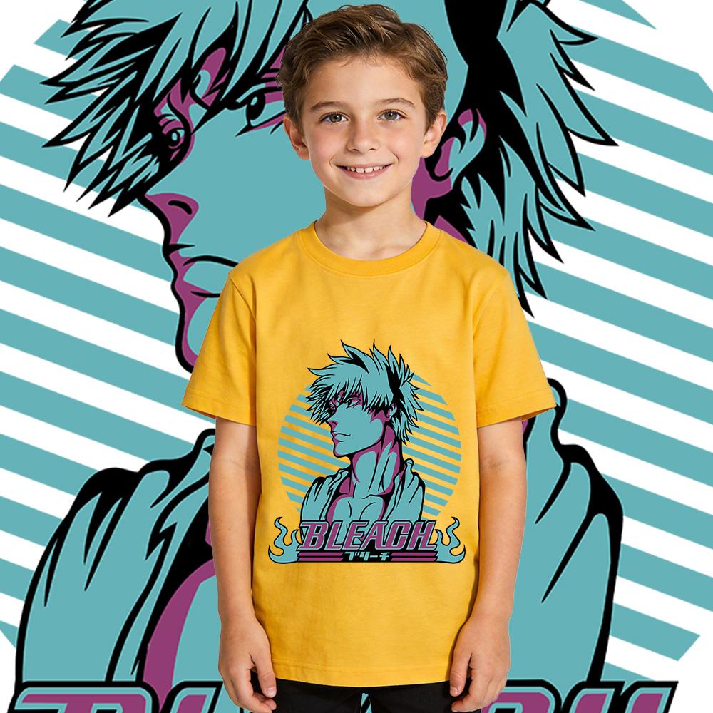 Boys Girls Cotton T Shirt Bleach Ichigo Anime Print Casual Summer Short Sleeve Top Kids Clothing Children