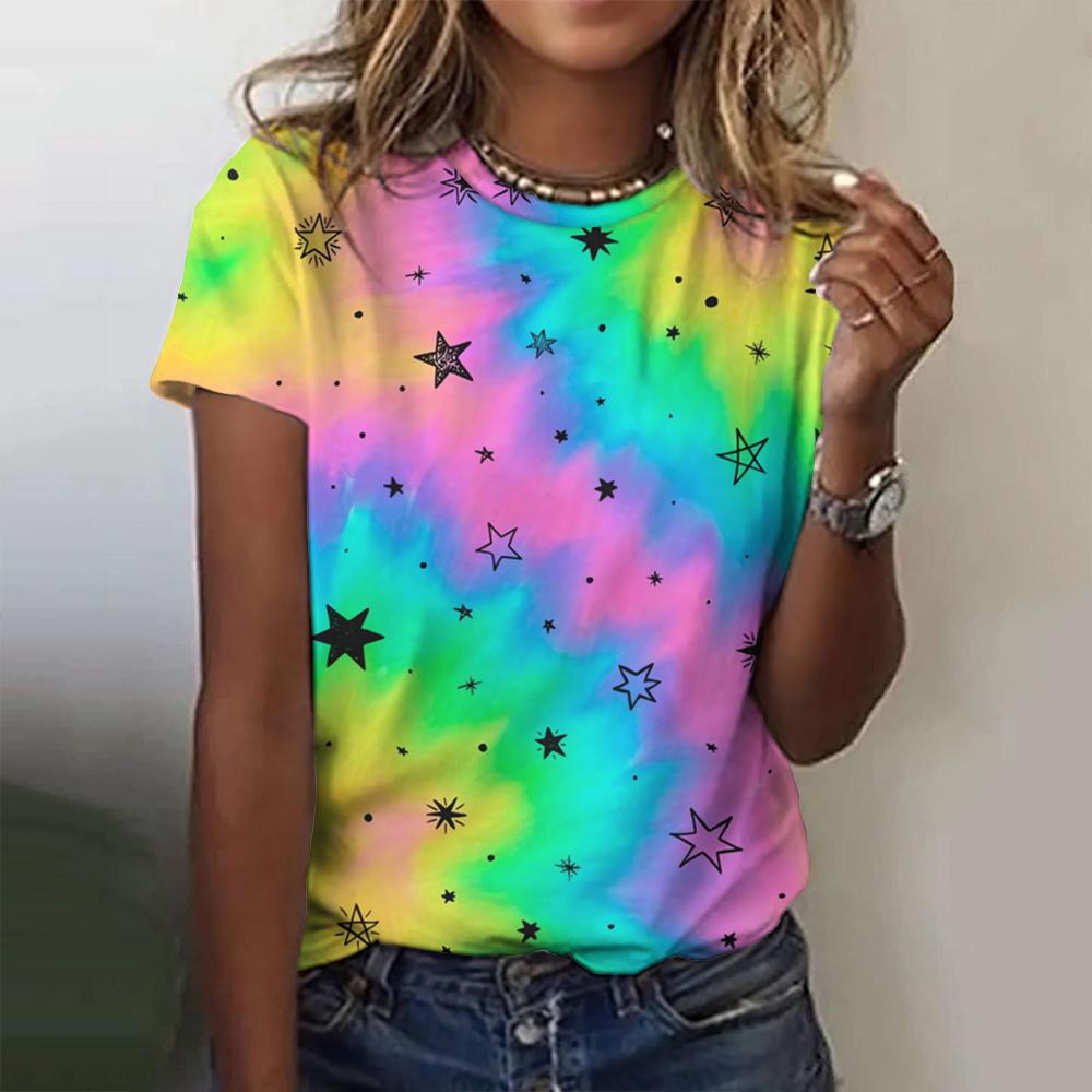 Color Heart Star 3D Print T-Shirts Women Fashion Casual Short Sleeve T Shirt Y2k Harajuku Streetwear Tees Top Female Clothing
