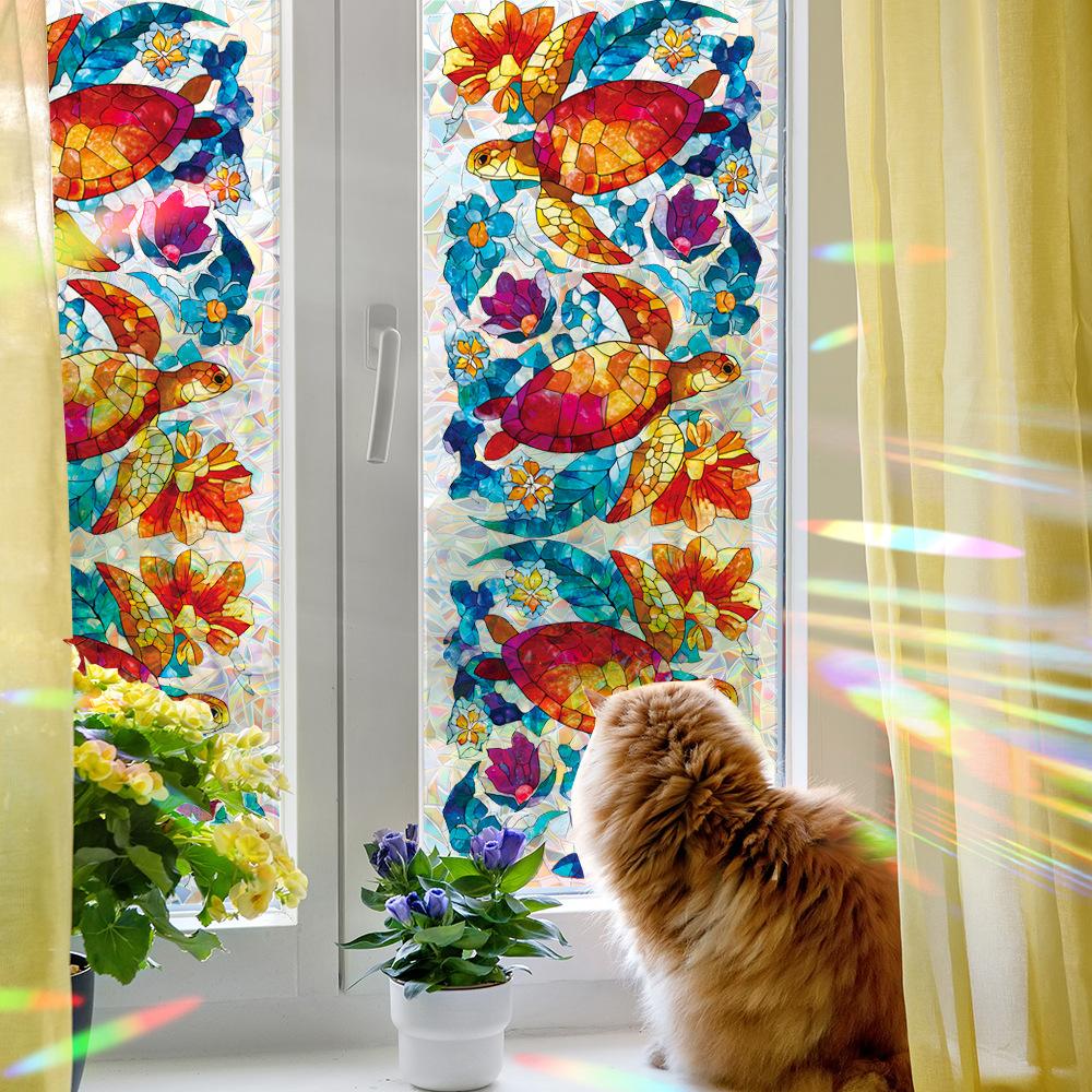Personalised Laser-Cut Glitter Turtle and Floral Bathroom Glass Door and Window Decorative Static Cling Stickers