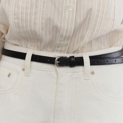 Dunst for WOMEN D-BUCKLE THIN LEATHER BELT BLACK_UDBE5F207BK