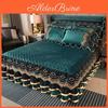 Velvet Vintage Thicken Lace European Bedspread King Size Wedding Quilted Soft Ruffles Bedskirt Set Queen