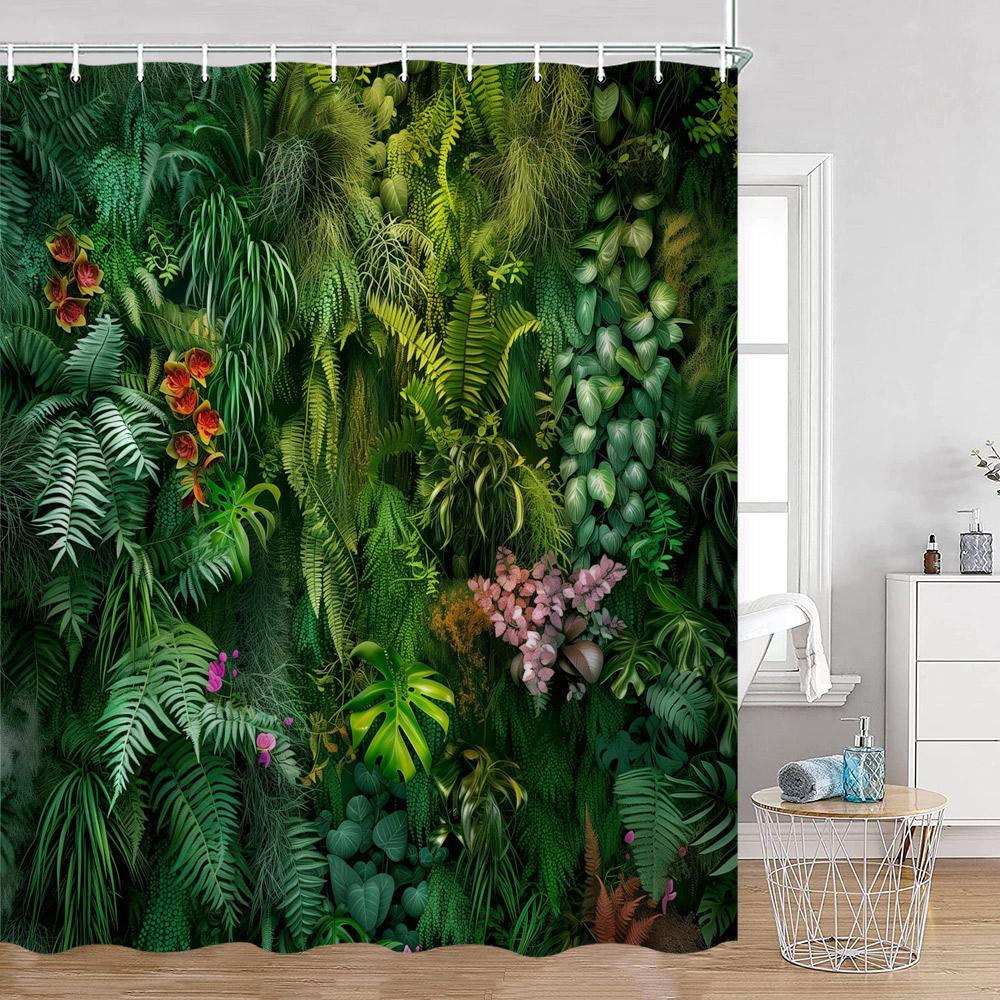 Garden Green Palnts Shower Curtains Green Leaves Chinese Garden Forest Floral Bathroom Curtains Classical Home Decor for Bath