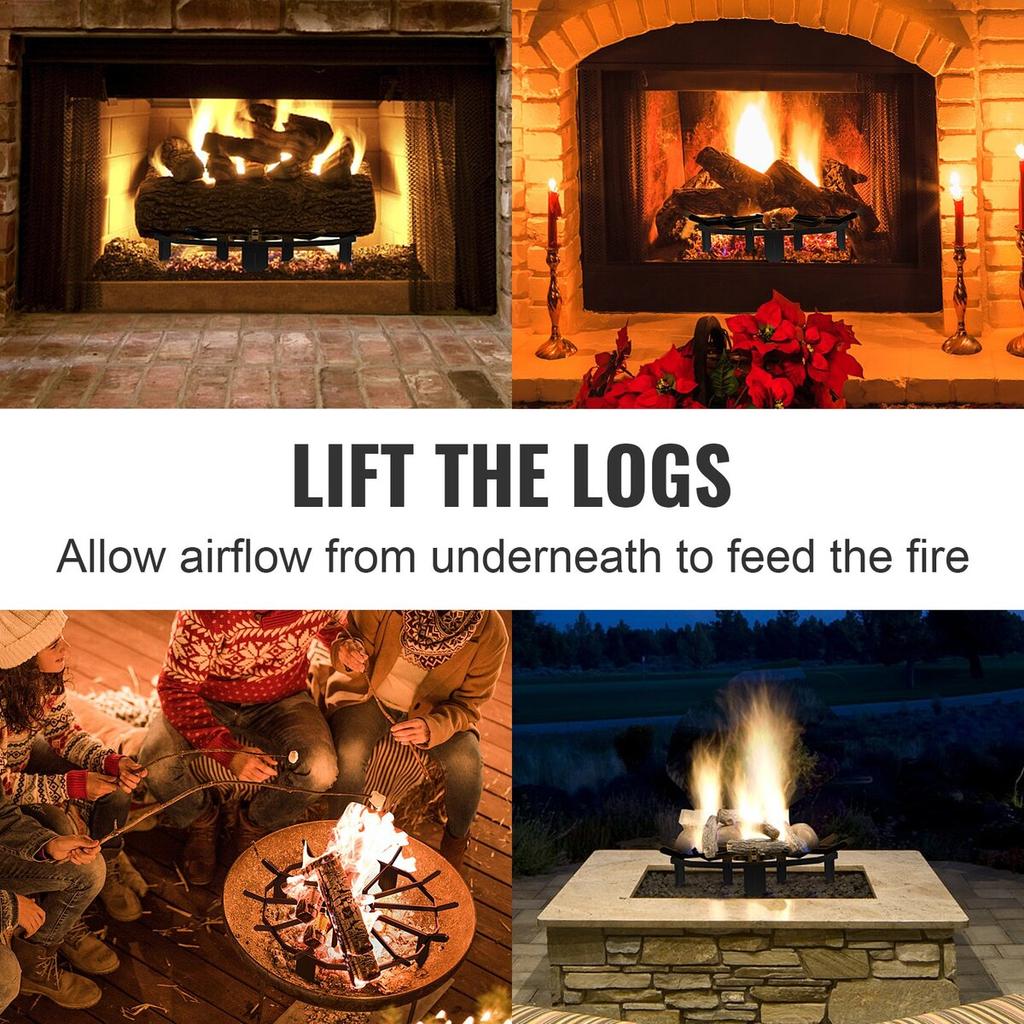 Log Grate, 27 Inch Heavy Duty Wheel Fire Grate with 6 Support Legs, Solid Powder-coated Steel Bars, Log Firewood Burning Rack Holder for Wood Stove