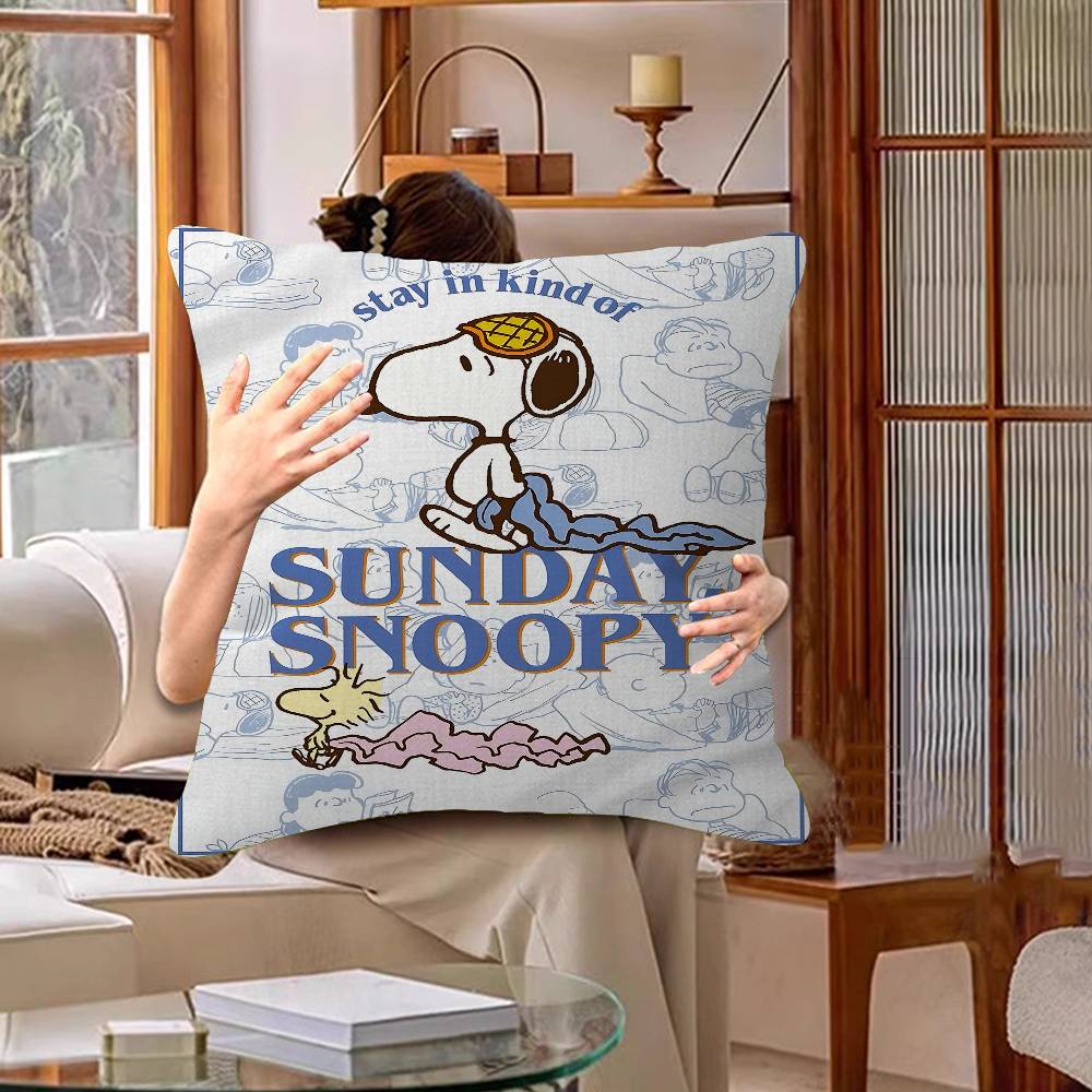 SSnoopy Anime Pillow Covers Cartoon Sofa Decorative Home Doublesided Printing Short Plush Cute Cushion Cover