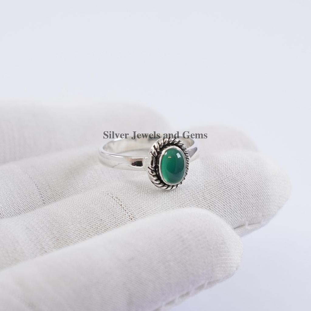 Natural Green Onyx Ring, Handmade 925 Sterling Silver Ring, Oval Onyx Designer Ring, December Birthstone, Dainty Ring