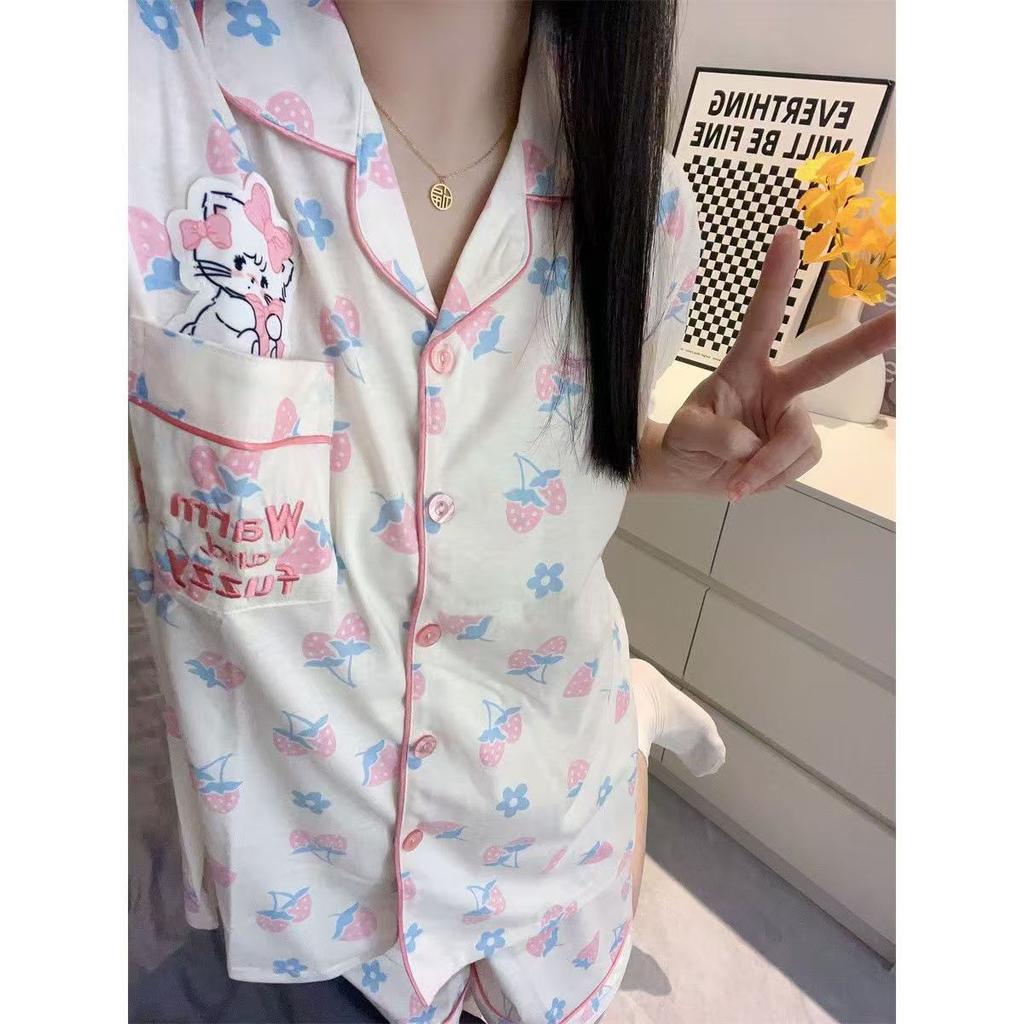 Cute Bear Pajamas Women's Summer Short-sleeved Shorts Crew Neck Set, Student Dormitory Can Wear Loungewear Two-piece Set