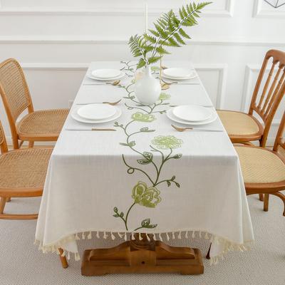 Grün Bestickt Esstisch Stoff Baumwolle und Leinen Bezug Esstisch Läufer Tischdecke Esstisch Matte