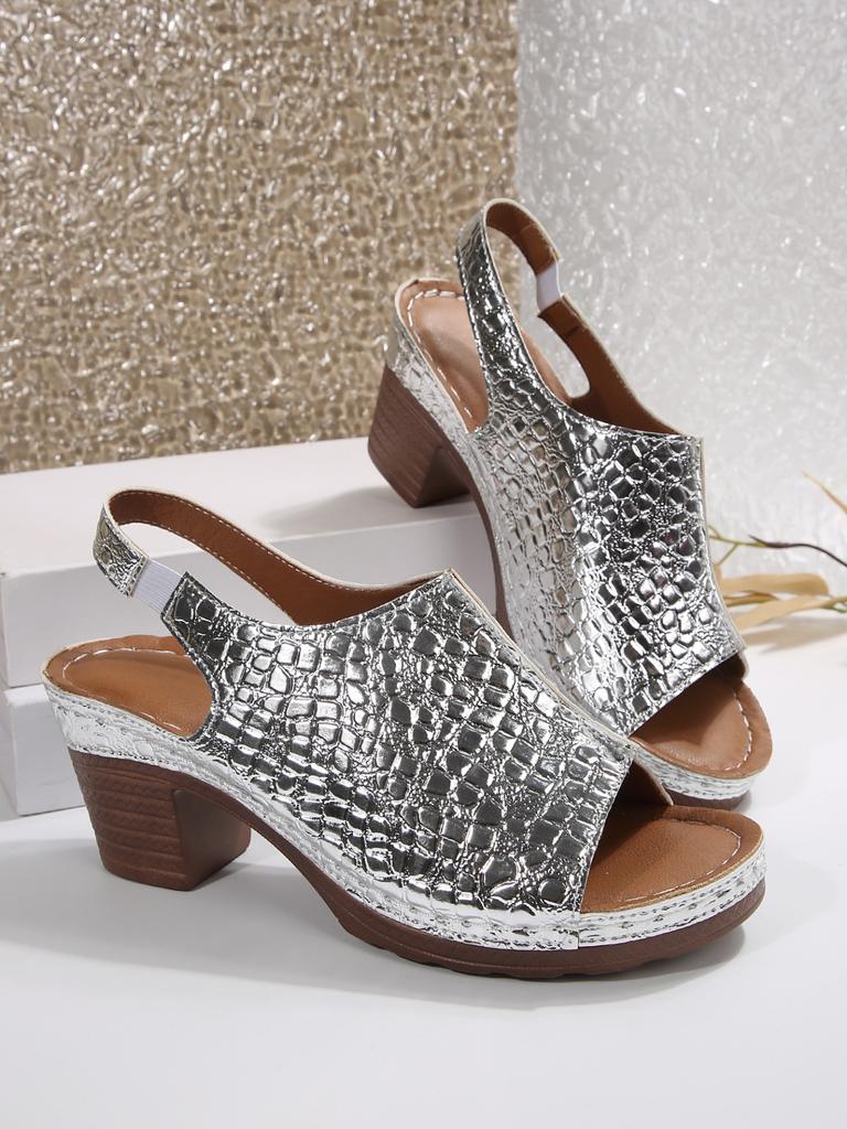 Fashion New fashionable thick-soled fish-mouth sewn European and American women's slippers with crocodile pattern