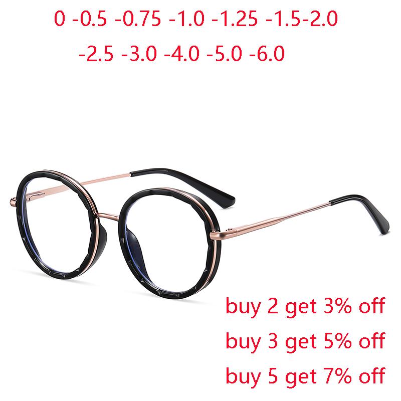 0 -0.5 -0.75 To -6.0 Round Myopia Glasses With Prescription 1.56 Aspheric Blue Blocking Light Student Computer Optical Spectacles