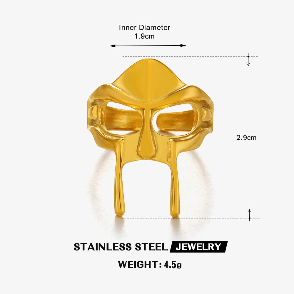 Vintage Goth Mask Rings for Women Egyptian Pharaoh Male Open Adjustable Ring Stainless Steel 18K Gold Plated Jewelry