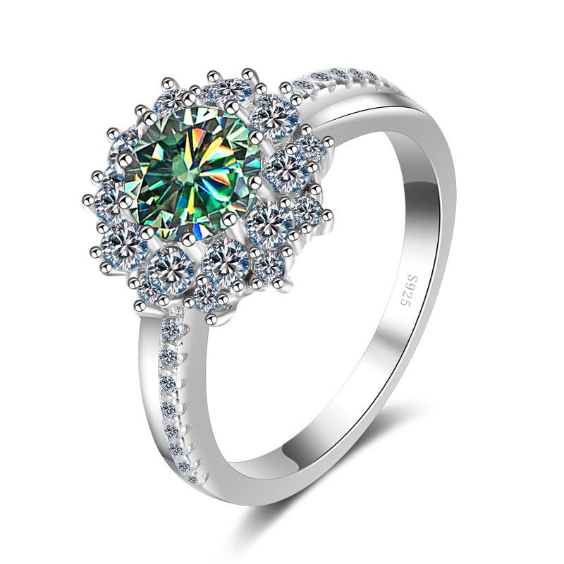

Bague Ringen, модное женское кольцо S925, 1 карат, муассанит, лабораторный бриллиант, твердое серебро 925, ювелирные изделия, помолвка, подарок на годовщину свадьбы 1ct No.8 зелёный