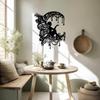 Handmade Iron Moon Flower Fairy Wall Art, Rustic Black Metal Decor for Living Room Bedroom Outdoor