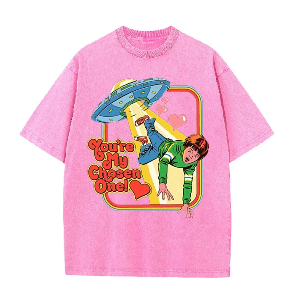 2026 Youre My Chosen One Retro Ufo Alien Abduction Boy Graphic Washed T Shirt Funny Love Meme Casual Oversized Short Sleeve Str