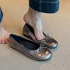 Sheepskin version~ round head bow flat shoes shallow mouth versatile one pedal French ballet single shoes women's shoes