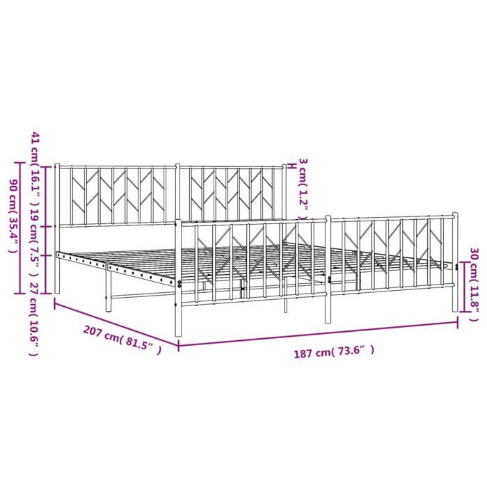 VidaXL Cadre de lit métal avec tête de lit/pied de lit blanc 180x200cm 374508