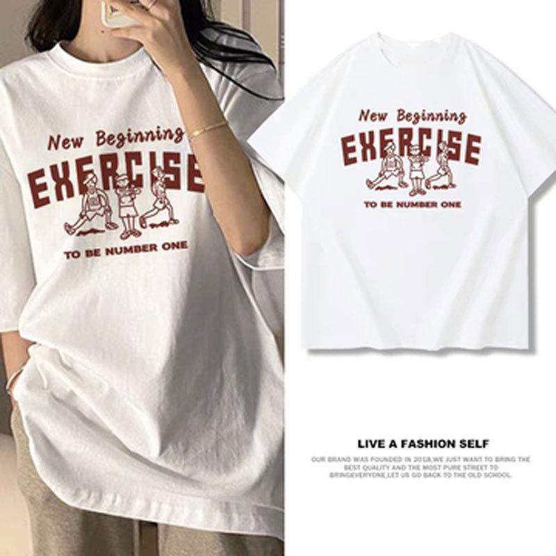 Summer Korean Style Loose Fit Letter Print T Shirt For Women Casual Wear
