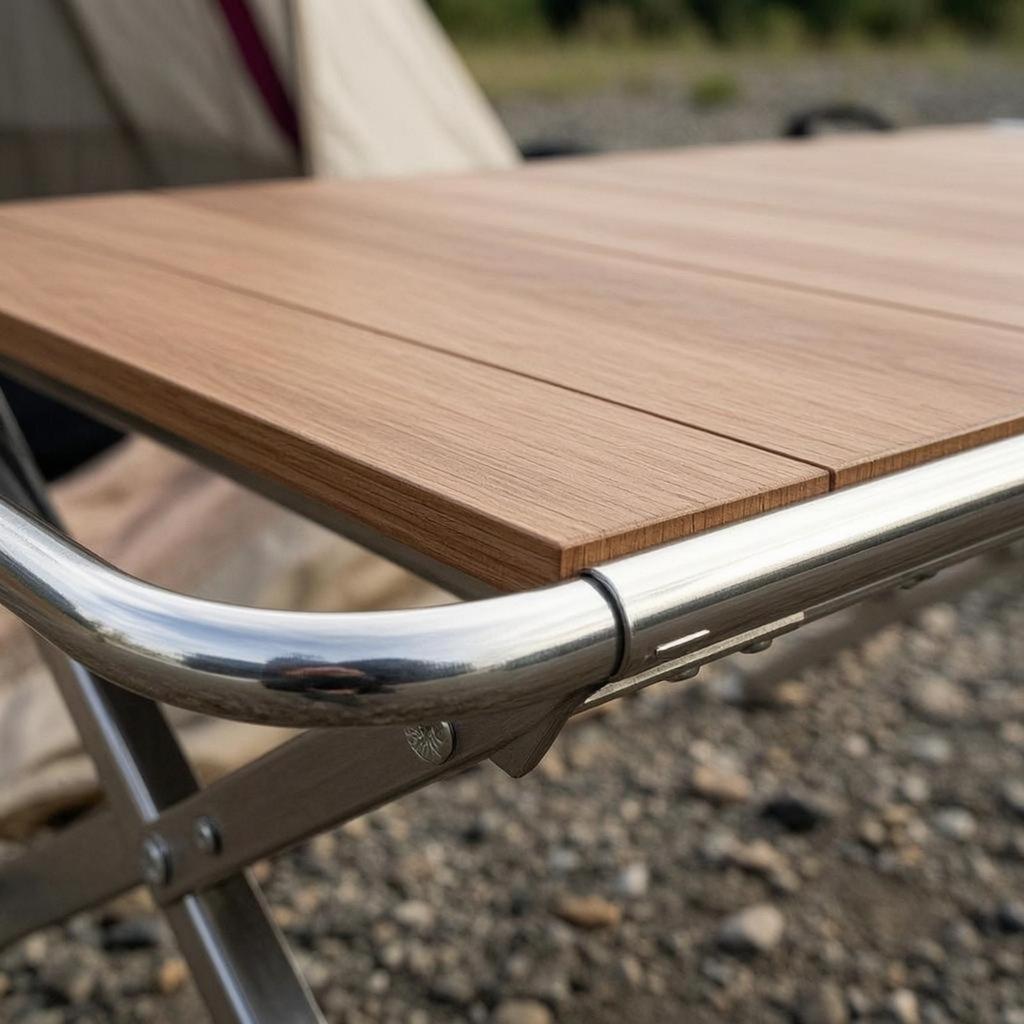 Egg-Shaped Roll-Roll Camping Table Wood-Grain IGT-Style-Compatible