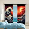 2 Pcs Versatile Polyester Transparent Curtains for Home Decoration Sunset Ocean Waves Japanese Art for Use In Bedrooms and
