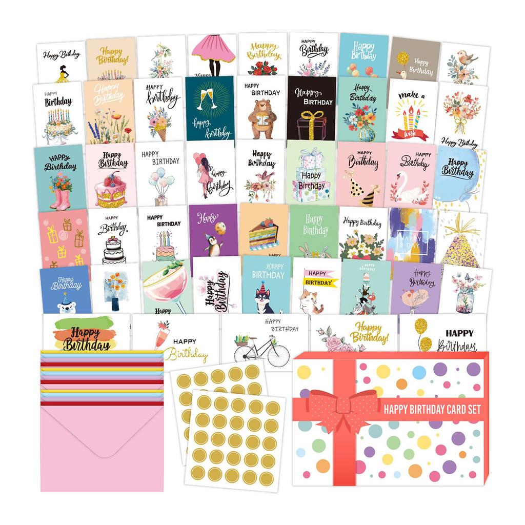 100Pcs Birthday Card Set DIY Envelopes Foldable Greeting Cards for Parties Holidays Weddings