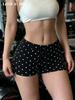 Retro Koreanische Gepunktete Niedrig taillierte Schlank geschnittene Yoga-Shorts für Damen - Po-Lifting und Kordelzug Design