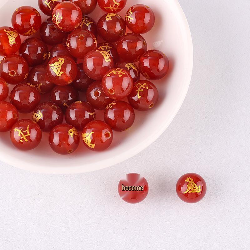 Náramek a přívěsek z červeného achátu dvanácti znamení zvěrokruhu s DIY distančními korálky ve tvaru sudu