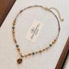 18K Gold Plated Ethnic Contrast Color Natural Stone Tiger Eye Glass Beads Beaded Necklace for Women Titanium Steel Choker