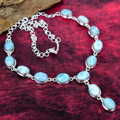 Larimar 925 Solid Sterling Silver Necklace with Adjustable Chain, Handmade Gemstone Jewelry Necklace For Memorial Day