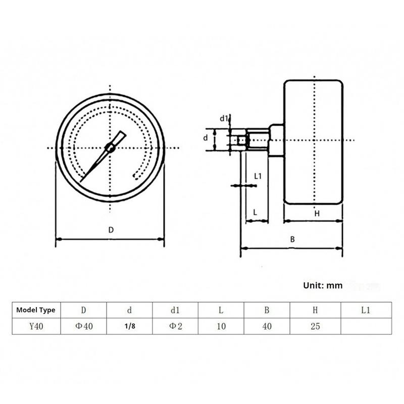 Y40 Mini Low Pressure Gauge Back Mount 1/8" Thread Pressure Gauge 0-1Mpa Shatter-proof Pressure Gauge for Fuel Air Oil Water