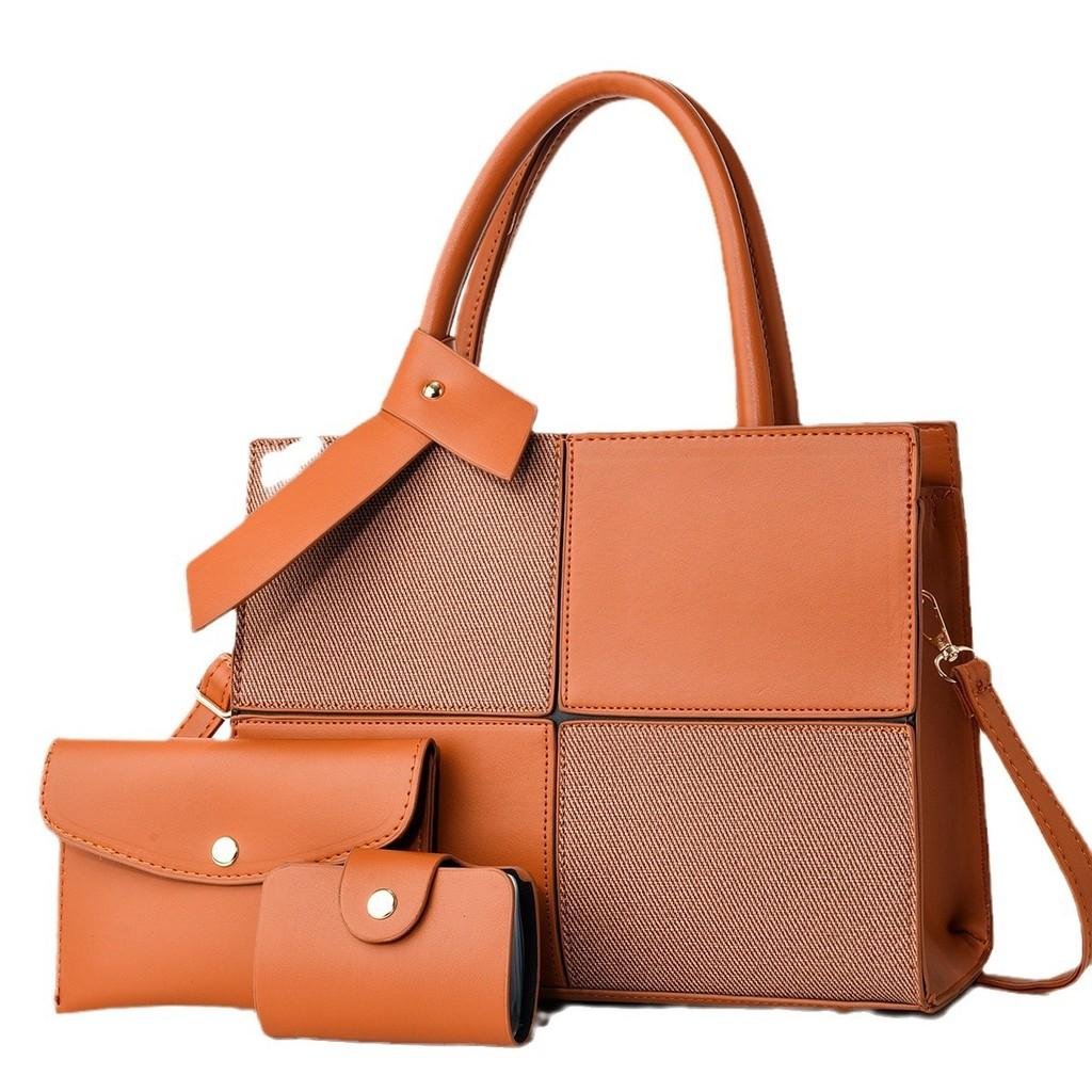 Pu Spliced Color Block Mother Daughter Bag With Zipper Closure For Daily Use