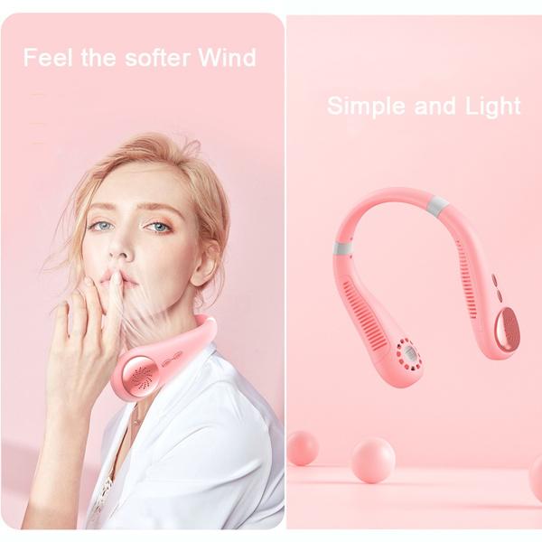 Hanging Dual Cooling Neck Fan Mini Bladeless Fan USB Portable Rechargeable Quiet Ventilator for Traveling Outdoor Indoor