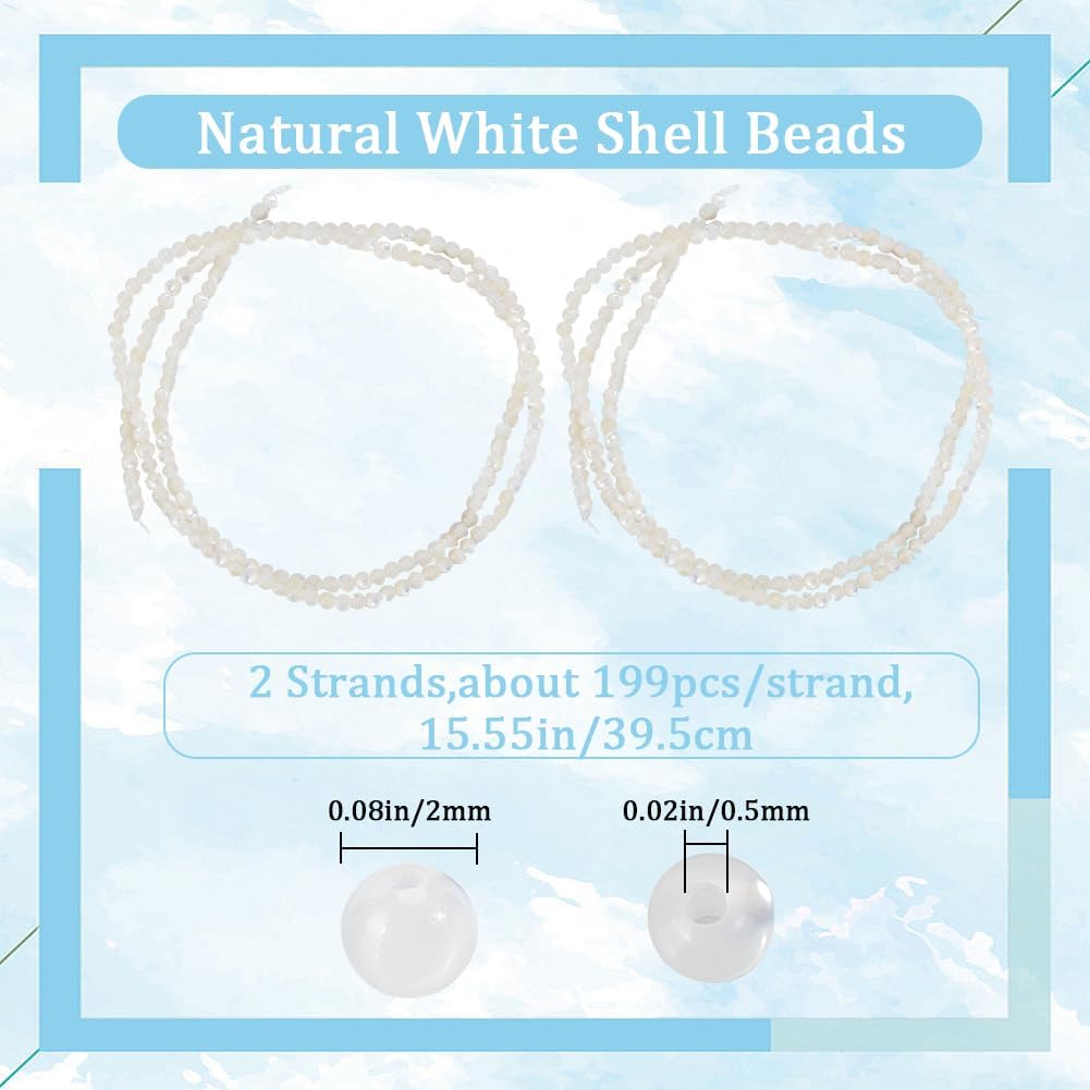 Beebeecraft 1 Коробка 2 Нити Жемчужные Бусины 2 мм Натуральный Пресноводный Белый Ракушечный Круглый Разделитель Бусины Шармы для Изготовления Украшений Принадлежности