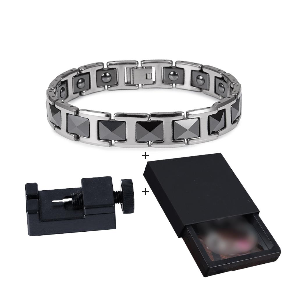 Magnetic Bracelet Benefits Black Ceramic 20cm Hematite Health Energy Bracelet for Men Chain Link Luxury Stainless Steel Bracelet