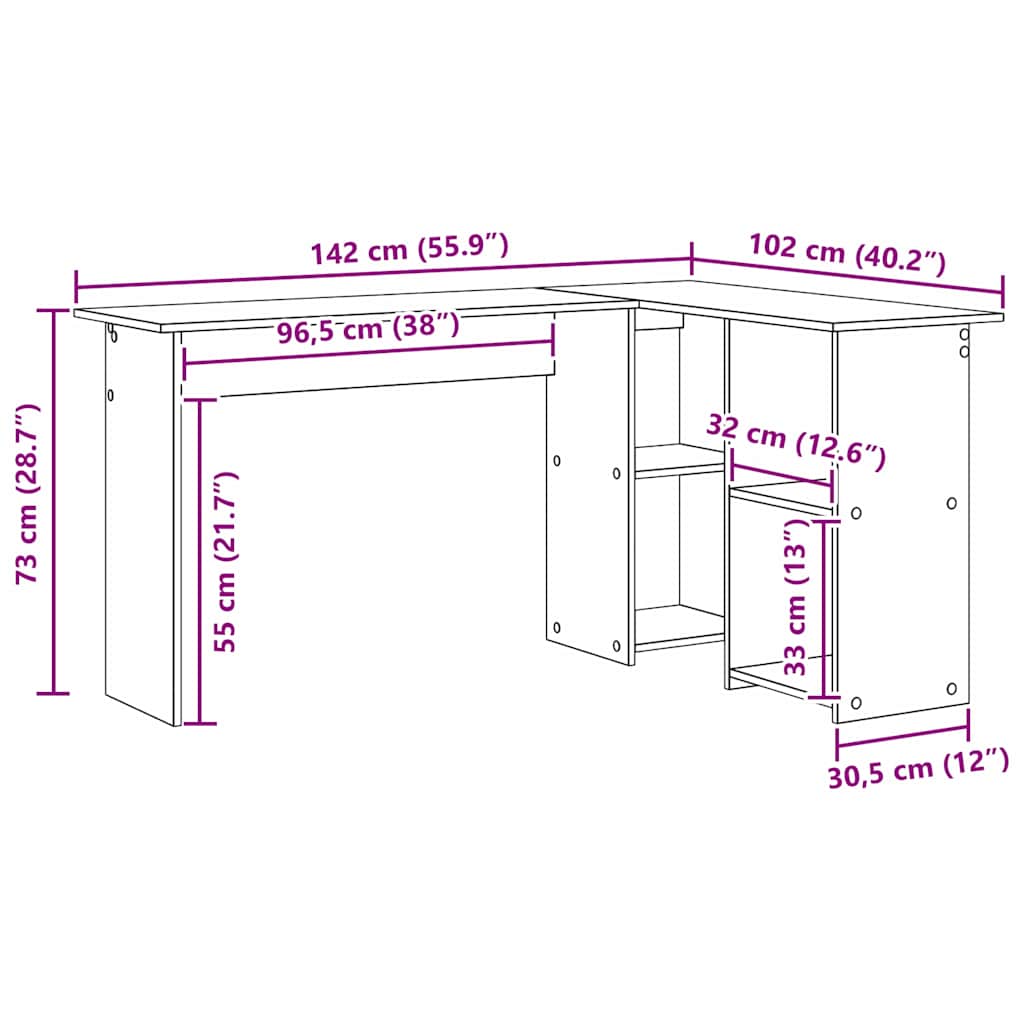 Desk Grey Sonoma 142 x 102 x 73 cm Particleboard