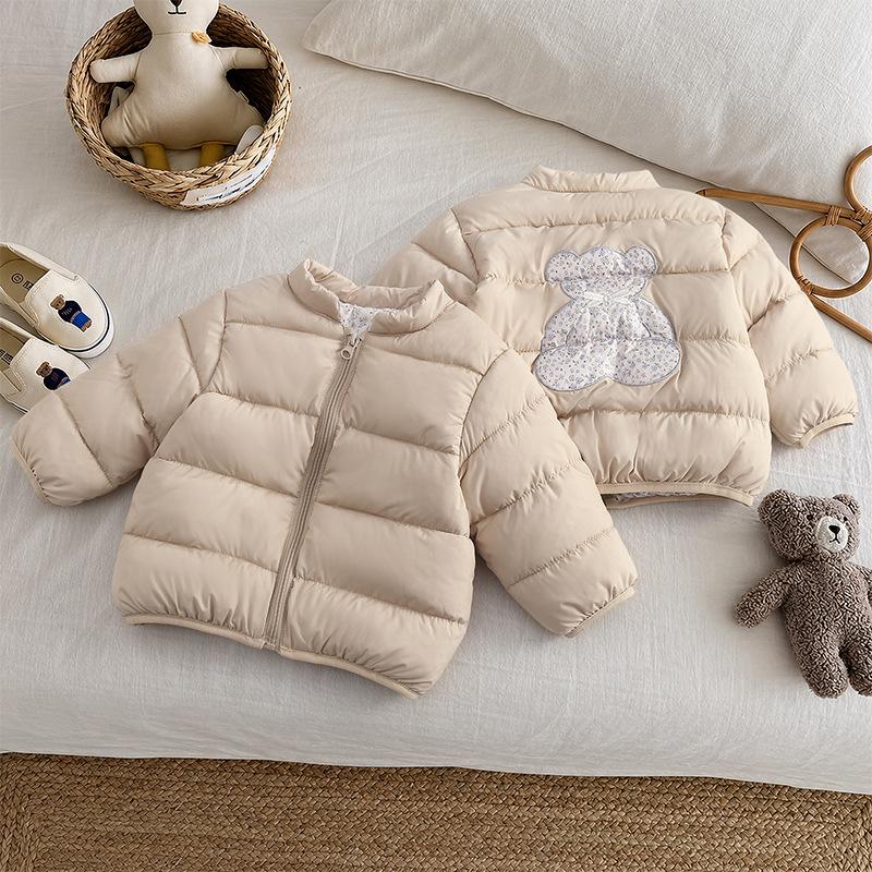 Jaqueta Acolchoada Reversível Curta Bordada Infantil Casaco Quente de Inverno Para Meninos e Meninas Pequenos