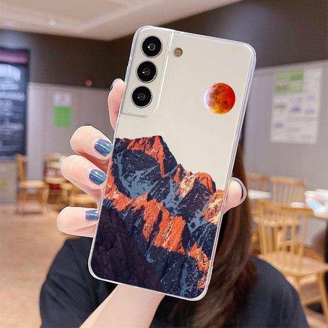 Transparente Hülle für Samsung Galaxy S22 S20 FE S21 S10 S9 Plus Note 20 Ultra 10 Lite 9 Weiche TPU Handyhülle Ästhetischer Schneeberg