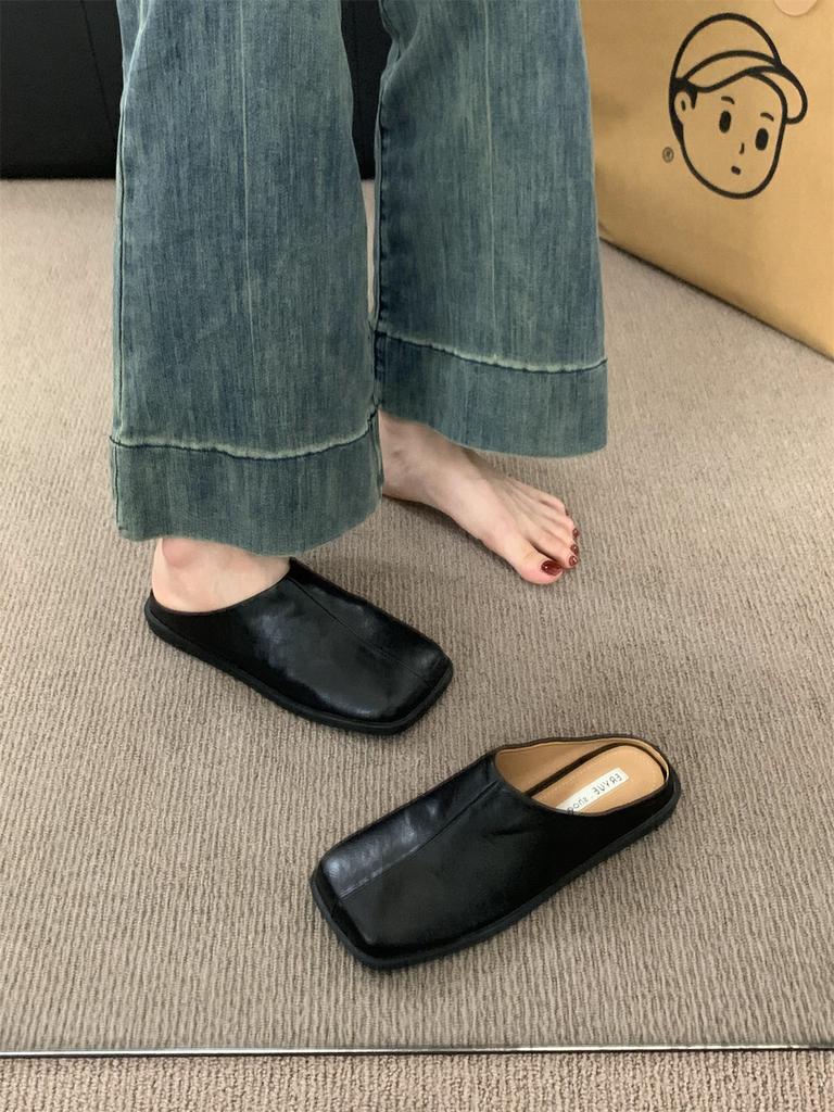 Fashion 2025 Summer New Low Heels Mules Shoes for Women Square Toe Slippers Women Chunky Heel Cover Toe Slippers Shoes Zapatos De Mujer