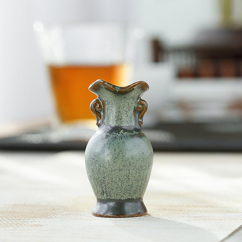 1 Stück Hydroponik Chinesischer Stil Wohnzimmer Dekoration Keramik Kleine Vase Grün Retro Blumenvase Handwerk Tischplatte Ornament